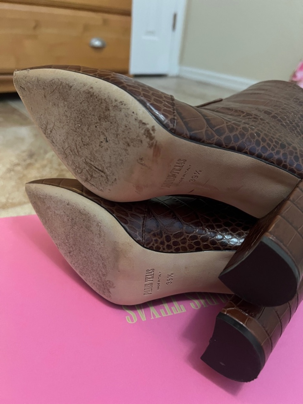 Paris Texas Brown Croc-Embossed Pointed Toe Ankle Boots - Picture 8 of 8